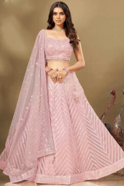 Baby Pink Net Heavy Designer Bridal Lehenga Choli