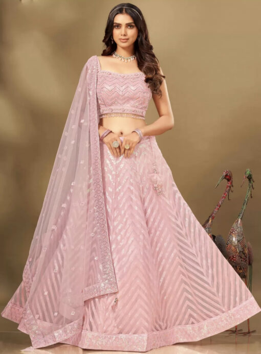 Baby Pink Net Heavy Designer Bridal Lehenga Choli