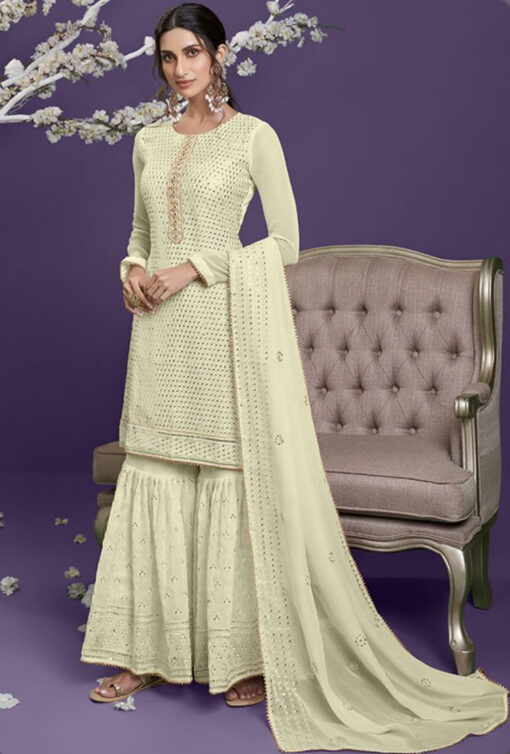 Cream Yellow Georgette Sharara Suit