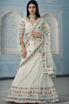 White Georgette Sangeet Lehenga Choli