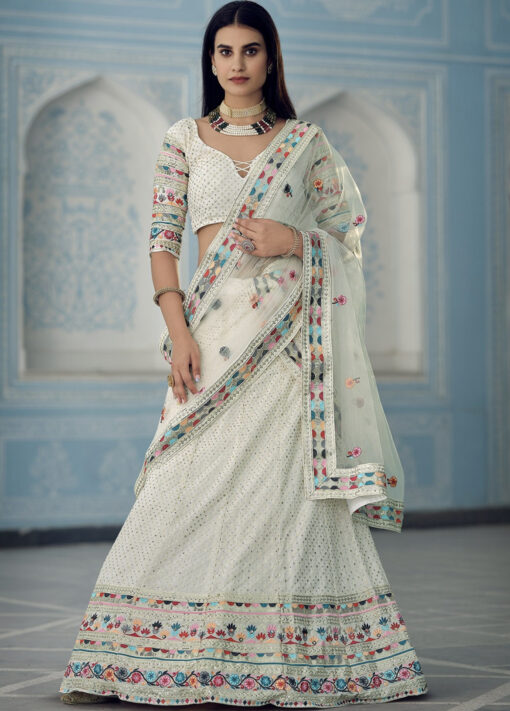 White Georgette Sangeet Lehenga Choli