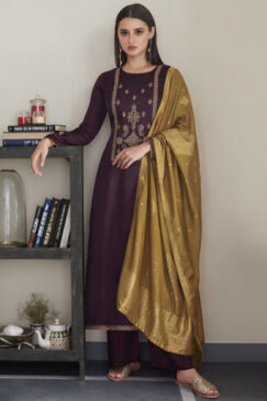 Burgundy Silk Palazzo Suit