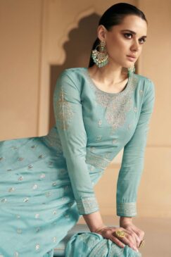 Alternative view of Sky Blue Silk Embroidered Anarkali Suit
