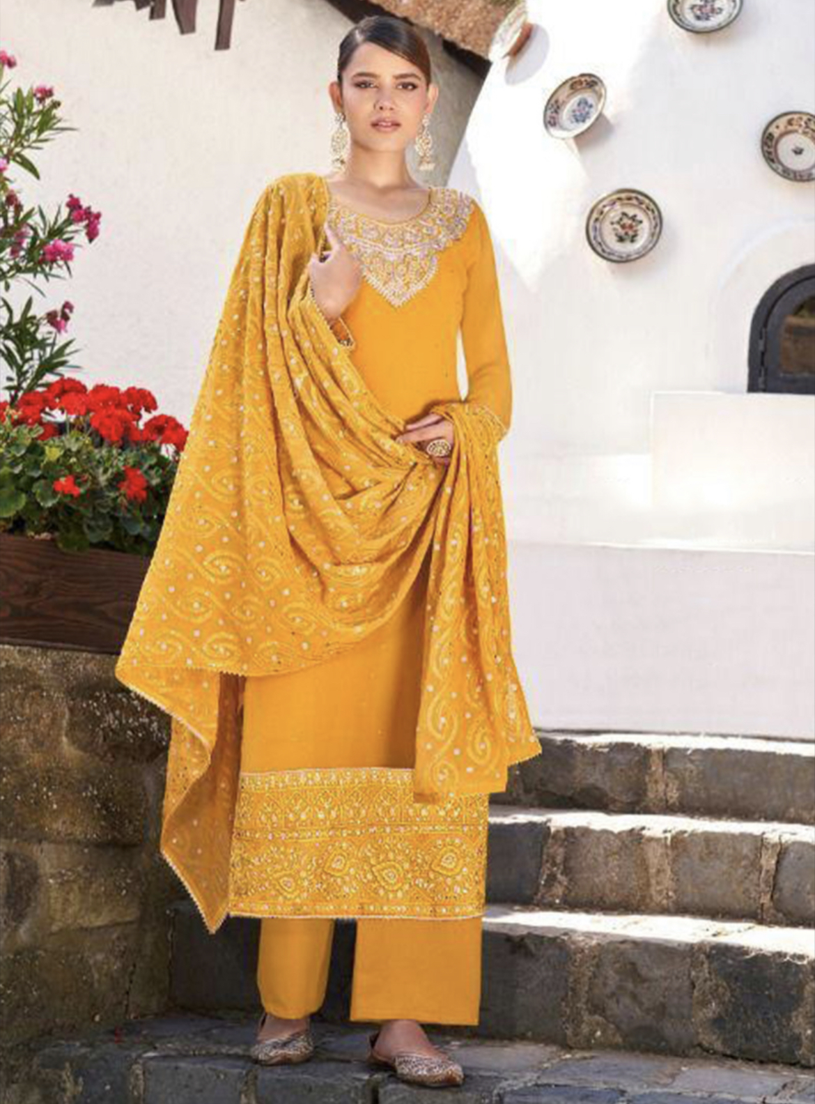 Yellow Embroidered Trouser Suit Salwar Kameez, top 20 salwar kameez