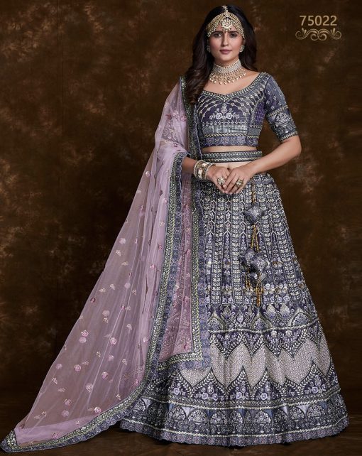 Violet Heavy Embroidered Bridal Lehenga Choli