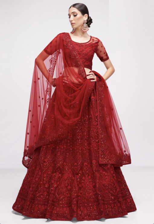 Red Net Bridal Lehenga Choli