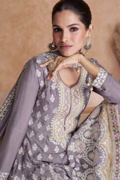 Alternative view of Lilac Chiffon Embroidered Sharara Suit