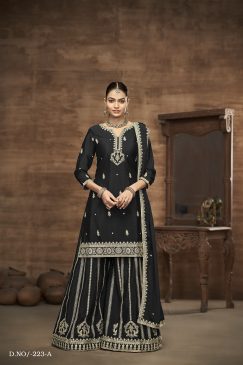 Black Color Beautiful Partywear Dress in Chinon Silk Fabric