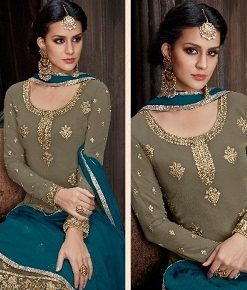 Alternative view of Grey And Teal Georgette Embroidered Palazzo Suit