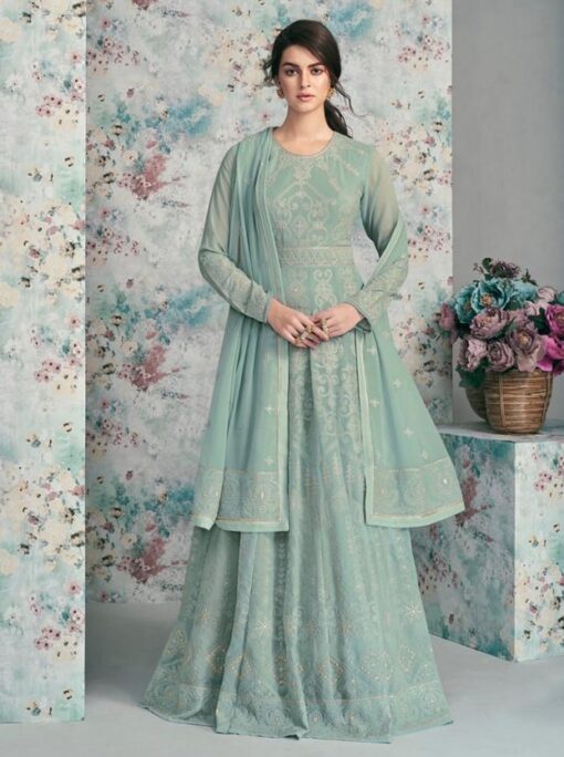 Blue Georgette Lakhnav Embroidered Anarkali Suit
