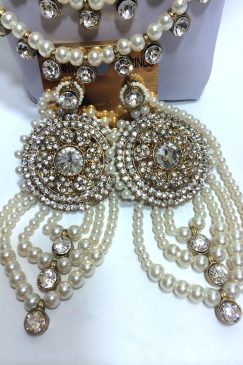 Alternative view of Gold Crystal Layered Pearl Drop Necklace Set