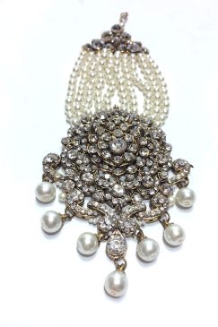 Gold Silver Crystal And Pearl Drop Jhumar