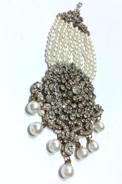 Alternative view of Gold Silver Crystal And Pearl Drop Jhumar