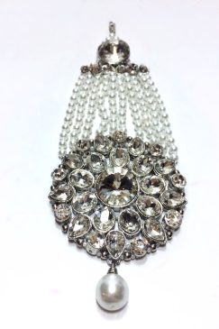 Silver Crystal And Pearl Jhumar Maang Tika