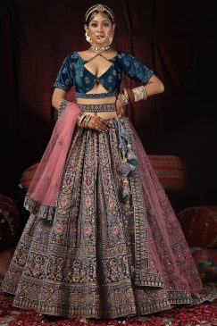 Peacock Velvet Embroidered Bridal Lehenga Choli