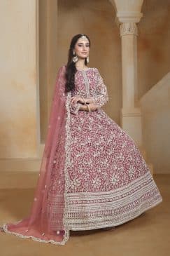 Alternative view of Pinkish Red Color Beautiful Anarkali Suit
