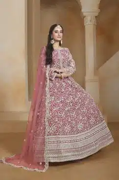 Alternative view of Pinkish Red Color Beautiful Anarkali Suit