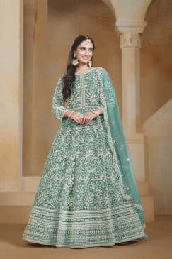 Greenish Cyan Color Beautiful Anarkali Suit
