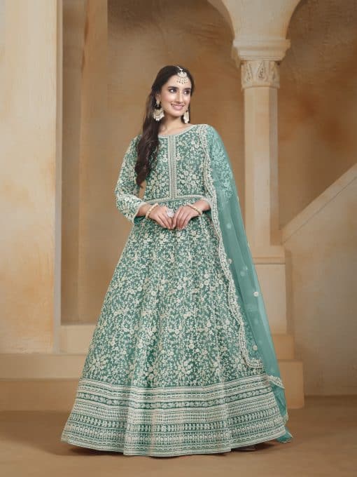 Greenish Cyan Color Beautiful Anarkali Suit