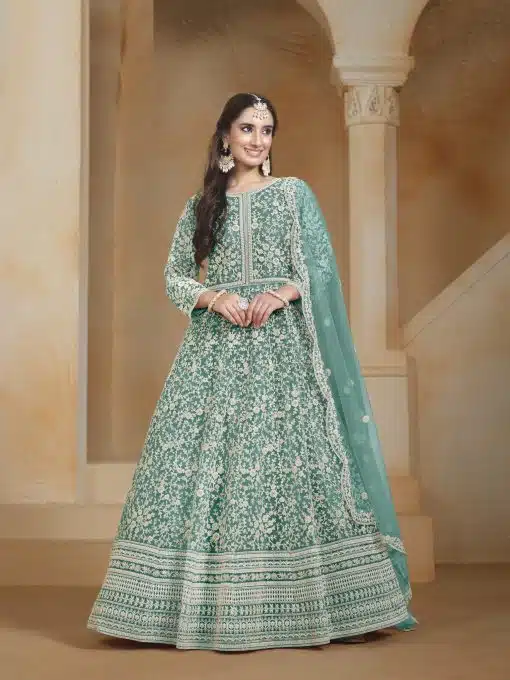 Greenish Cyan Color Beautiful Anarkali Suit