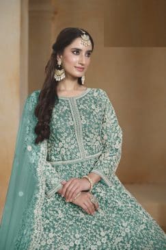 Alternative view of Greenish Cyan Color Beautiful Anarkali Suit
