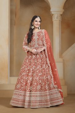 Orangy Red Color Beautiful Anarkali Suit