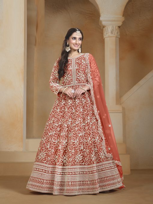 Orangy Red Color Beautiful Anarkali Suit