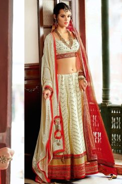 Mumtaz Designer Red And Cream Lehenga Choli