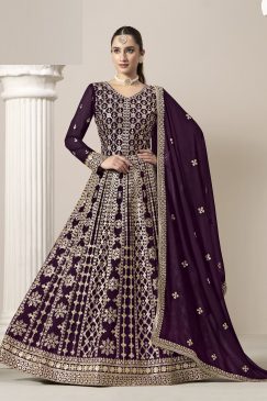 Purple Color Beautiful Heavy Partywear Georgette Fabric Semi Stiched Suit