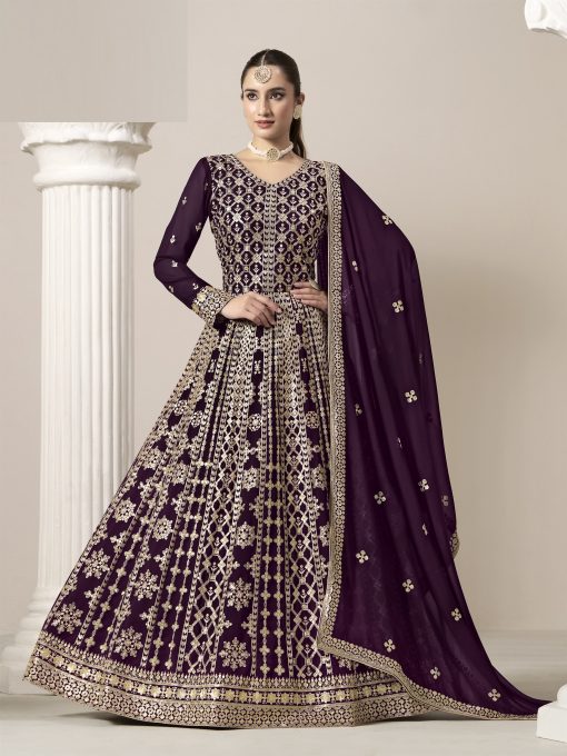Purple Color Beautiful Heavy Partywear Georgette Fabric Semi Stiched Suit