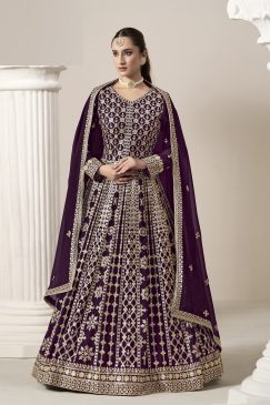 Alternative view of Purple Color Beautiful Heavy Partywear Georgette Fabric Semi Stiched Suit