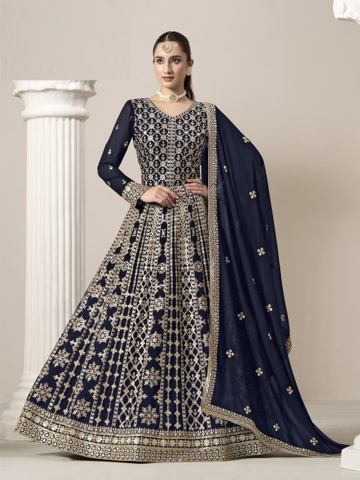 Blue Color Beautiful Heavy Partywear Georgette Fabric Semi Stiched Suit