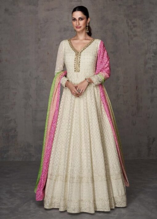 Off White Georgette Embroidered Anarkali Suit