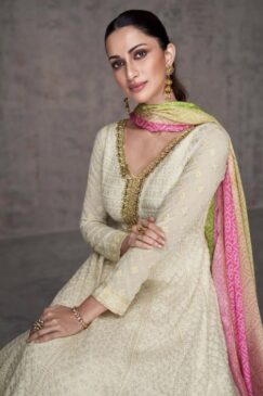 Alternative view of Off White Georgette Embroidered Anarkali Suit
