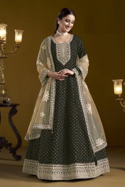 Chanderi Butti Work Dress in Black Color