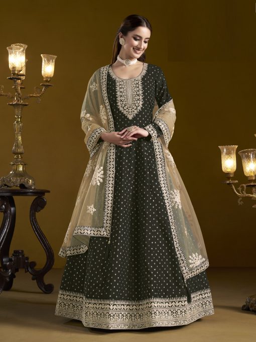 Chanderi Butti Work Dress in Black Color