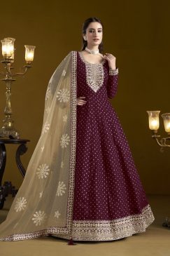 Alternative view of Beautiful Chanderi Butti Work Dress in Maroon Color