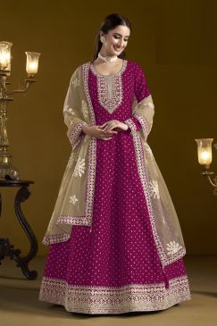 Grab Now Chanderi Butti Work Dress in Magenta Red Color