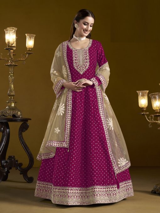 Grab Now Chanderi Butti Work Dress in Magenta Red Color