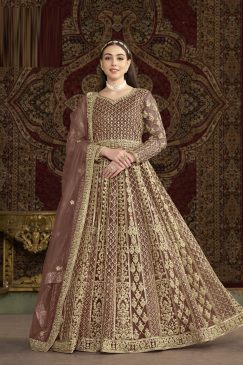 Brown Color Wedding Wear Anarkali Gown