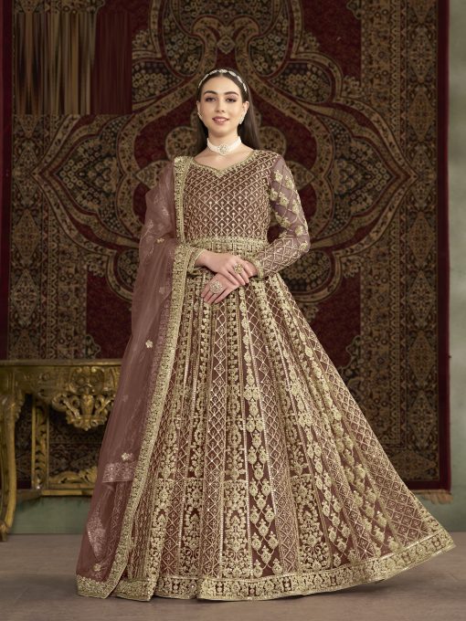 Brown Color Wedding Wear Anarkali Gown