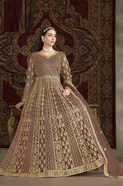 Alternative view of Brown Color Wedding Wear Anarkali Gown