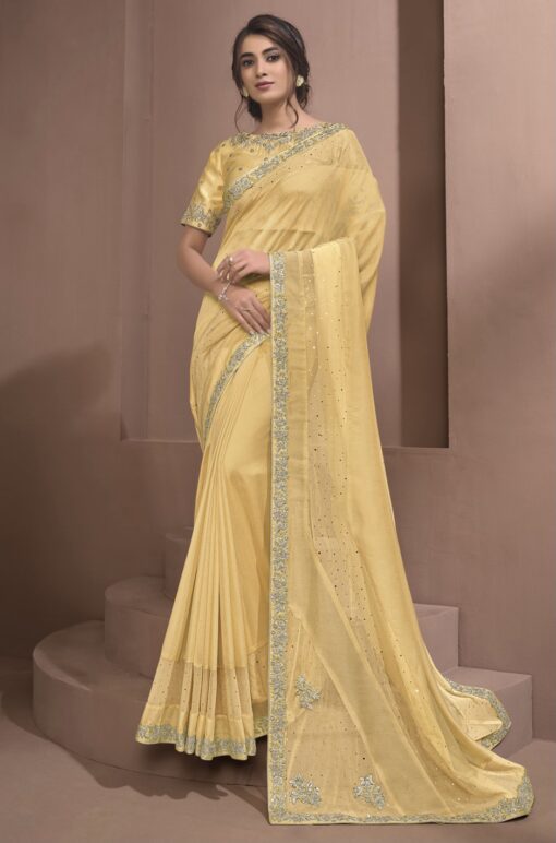 Yellow Silk Georgette Party Wear Saree