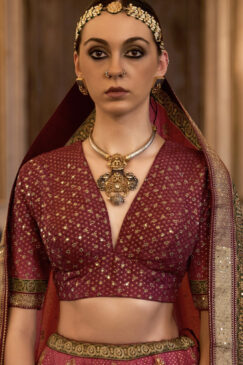 Alternative view of Pink Rajwadi Silk Embroidered Lehenga Choli