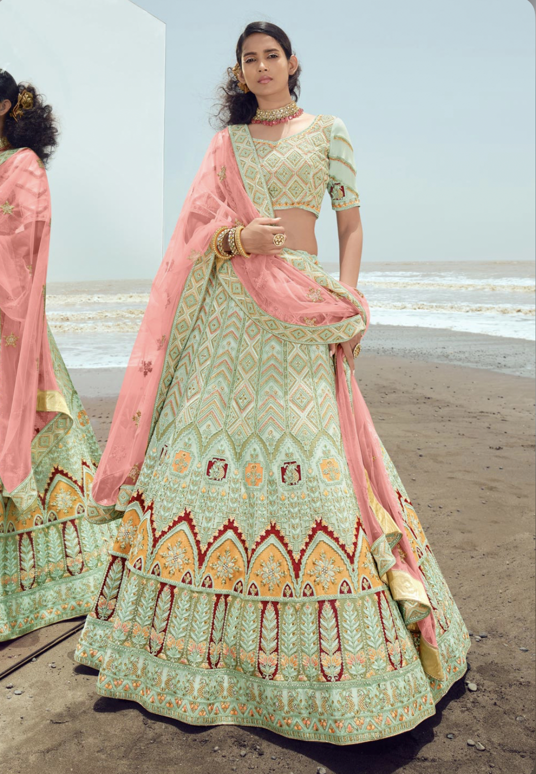 Pista green wedding lehenga store