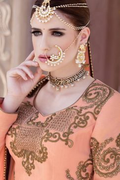 Alternative view of Dulhan Peach and Plum Bangalori Silk Lehenga Choli