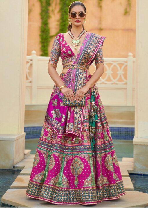 Pink Smooth Silk Woven Lehenga Choli