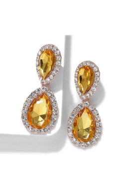 Alternative view of Orange Crystal Gem Drop Crystal Earrings