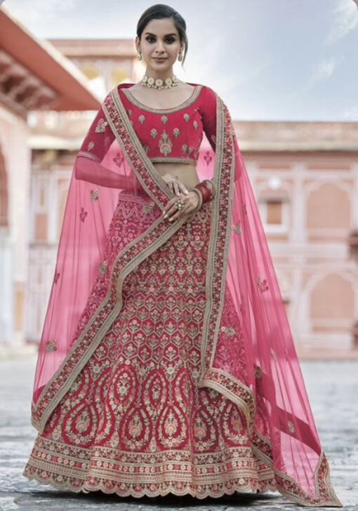 Pink Velvet Bridal Lehenga Choli