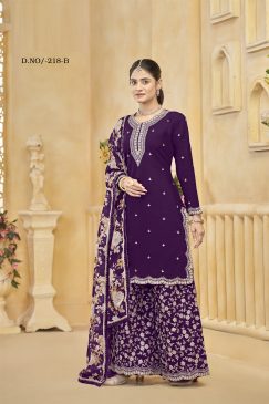 Alternative view of Purple Color Partywear Heavy Suit In Roman Silk Fabric